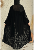 عباية مخمل اسود مع خيوط التطريز المشجرة
