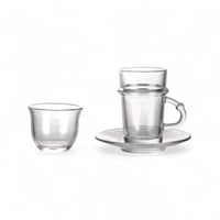 طقم بياله شفاف مع صحن 36 قطعه