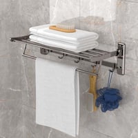 رف مناشف المنيوم قابل للطي مع خطاف متحرك مقاوم للص...