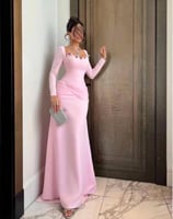 فستان سهرة وردي طويل