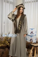 طقم عباية تخرج زيتي فاتح مع زيتي غامق