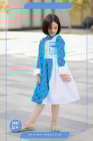 فستان شالكي تركواز رقبه بناتي