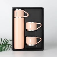 ترمس قهوة نصف لتر مع كوبين لون وردي فاتح