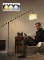 مصباح أرضي أسود مودرن بقاعدة رخامية ولمبة LED ثلاث...