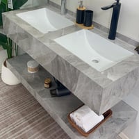 مغسلة رخام صناعي حوضين بورسلان رمادي 120 سم