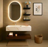 مغسله بورسلان 100 سم حوض شلال مع رف بني ومرايا مضي...