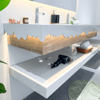 مغسله فخمه باضاءة ابيض وخشبي مقاس 150 3038-WB