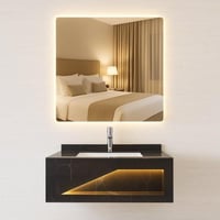 مغسلة ديكور أسود مع اضاءة ليد بورسلان قياس 80 سم