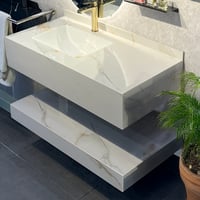 مغسلة سكري فاتح عرق ذهبي قياس 100 سم مع 3 ارفف ومر...