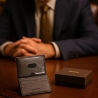 محفظة بطائق جلد طبيعي شفافة