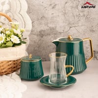 طقم بيالات مع ابريق للشاي أخضر 16 قطعة