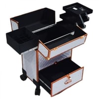 صالون سيستم - شنطة مكياج لون ابيض مع جوانب نحاسية