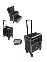 صالون سستم شنطة تجميل جر لون أسود وحواف فضي