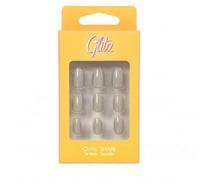 جليتز اظافر صناعية لصق ذاتي لون فضي لماع شكل بيضاو...