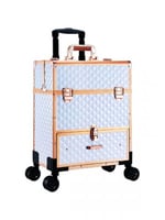 صالون سيستم - شنطة مكياج لون ابيض مع جوانب نحاسية