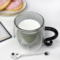 كوب زجاجي معزول بجدار مزدوج وبتصميم قط للاسبريسو و...