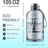 زجاجة مياه كبيرة تحفيزية مع مؤشر للوقت لون رمادي