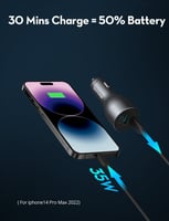 راف باور - شاحن سيارة بقوة 100 واط بمنفذين تايب سي...