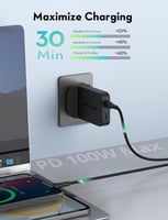 راف باور - شاحن جداري نحيف بقوة 100 واط بمنفذين تا...