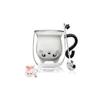 كوب زجاجي معزول بجدار مزدوج وبتصميم قط للاسبريسو و...