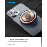 موماكس - شاحن لاسلكي مغناطيسي بقوة 15 واط - رمادي