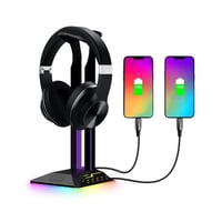 حامل سماعات رأس بإضاءة ار جي بي بمنافذ USB مناسب ل...