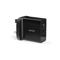 انكر - شاحن جداري 24 واط بمنفذين USB للشحن - اسود