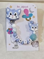 تعليقة لهاية سيليكون باسم الطفل – تصميم قط لطيف