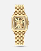 ساعة نسائية مربعة بسير ستيل بلون ذهبي