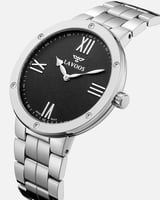 ساعة شموخ الرجالية ستيل بلون فضي بمناء أسود