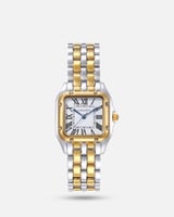 ساعة نسائية مربعة بلونين أبيض