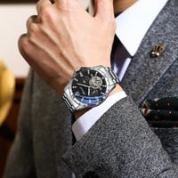 ساعة رجالية اوتوماتيك بلون فضي ميناء اسود