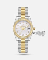 ساعة لفتة النسائية بتصميم راقي بلونين أبيض