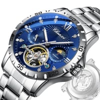 ساعة رجالية اوتوماتيك بلون فضي ازرق