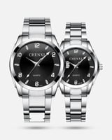 طقم ساعات الزوجين رجالية ونسائية باللون الفضي والأ...