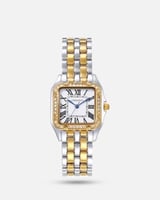 ساعة نسائية مربعة بلونين مزينة بفصوص