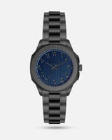 ساعة رجالية بأرقام عربية باللون ألاسود والأزرق الم...