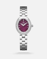 ساعة تميز النسائية ستيل بلون فضي ميناء برغندي