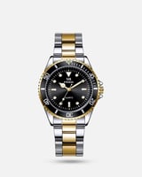 ساعة رجالية لونين فضي وذهبي ميناء أسود