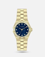 ساعة نسائية فخمة ستيل بلون ذهبي ميناء أزرق