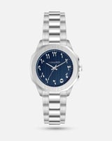 ساعة رجالية بأرقام عربية باللون الفضي الأزرق المطف...