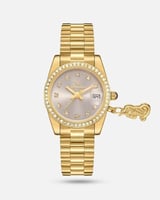 ساعة لفتة النسائية بتصميم راقي باللون الذهبي والرم...