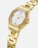 ساعة لؤلؤ النسائية بلون ذهبي أبيض