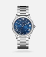 ساعة ثِقة الرجالية ستيل بلون فضي وميناء أزرق
