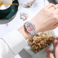 ساعة نسائية شبيهة باتيك فيليب بلون فضي ميناء زهري