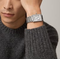 ساعة رجالية مستطيلة بسير من الستيل بلون فضي