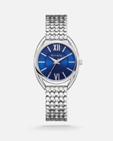 ساعة نسائية بحزام فضي ميناء ازرق