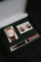 طقم رجالي ساعة روز قولد ميناء أبيض منسقة مع كبك وق...