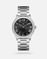 ساعة ثِقة الرجالية ستيل بلون فضي وميناء أسود