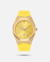 ساعة رجالي ربر بلون اصفر اطار ذهبي